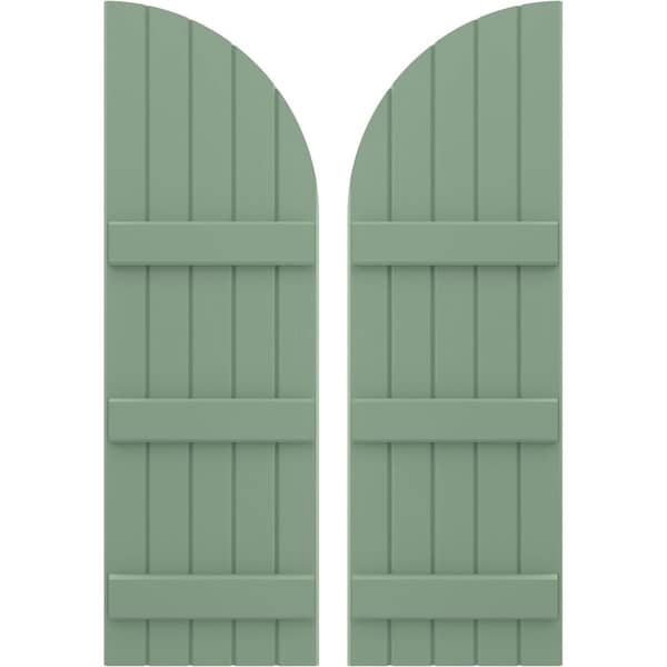 Ekena Millwork Americraft 5-Board (3 Batten) Wood Joined Board-n-Batten Shutters w/ Arch Top, ARW401BQ518X77TGH, PR ARW401BQ518X77TGH - main